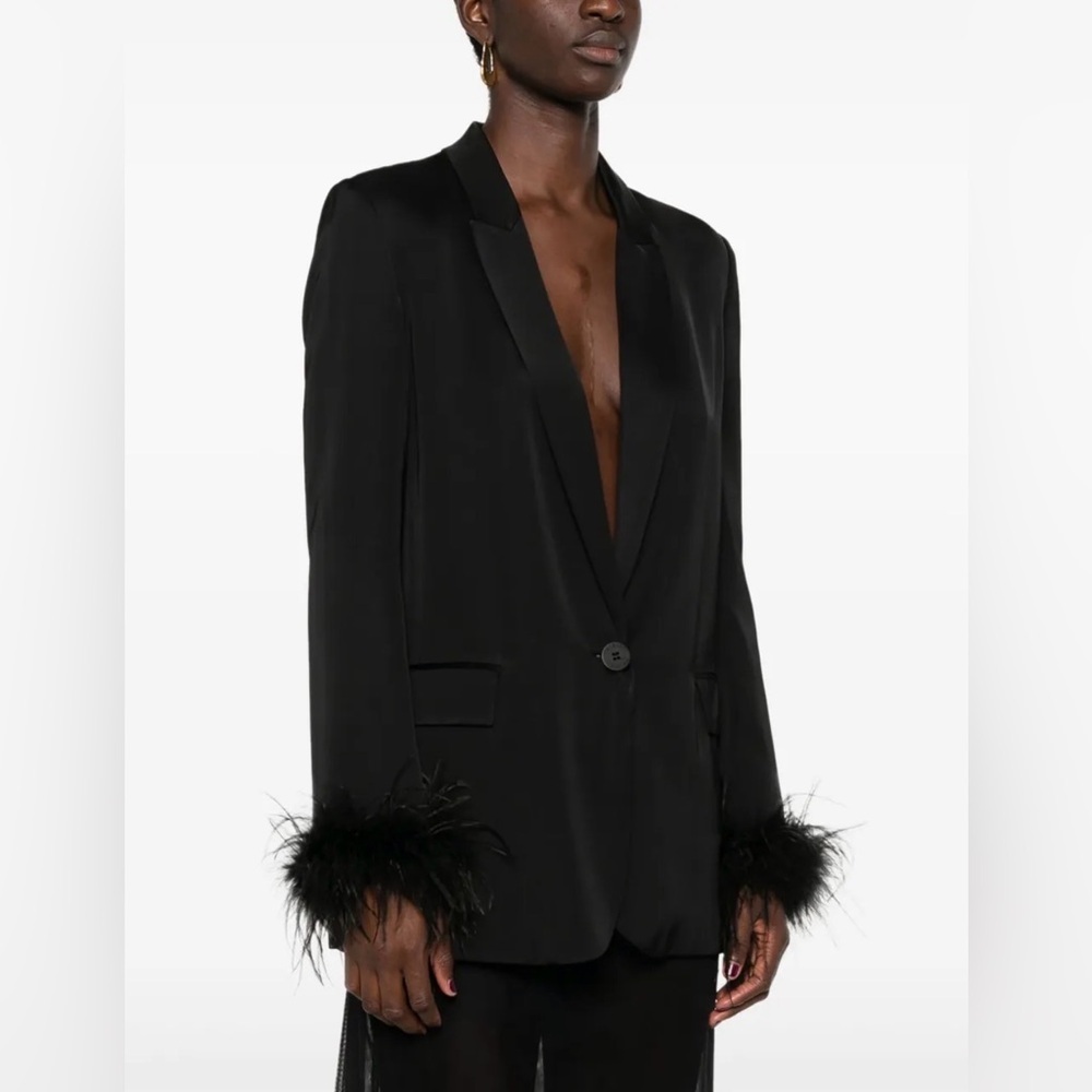 Shein Black Feather Cuff Women's Blazer Jacket Size Small